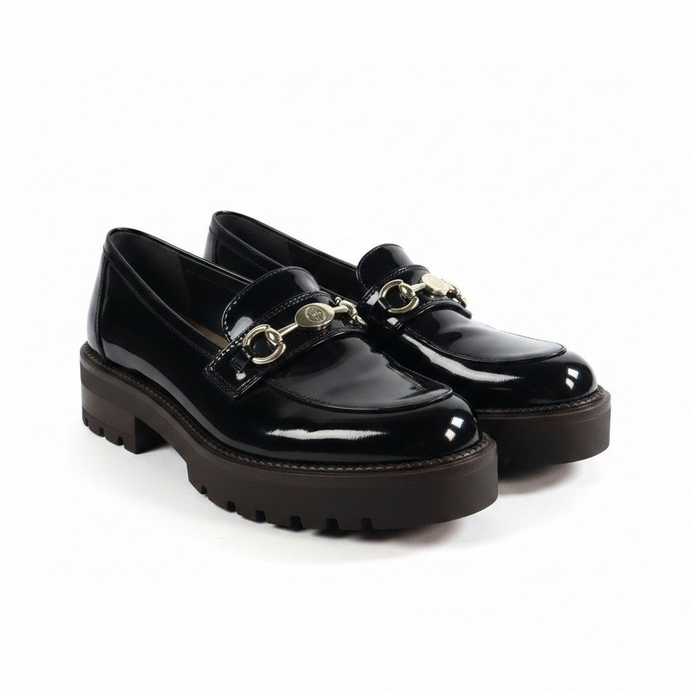 Giani Bernini Womens Black Patent Platform Horsebit Loafers 8M Memory Foam